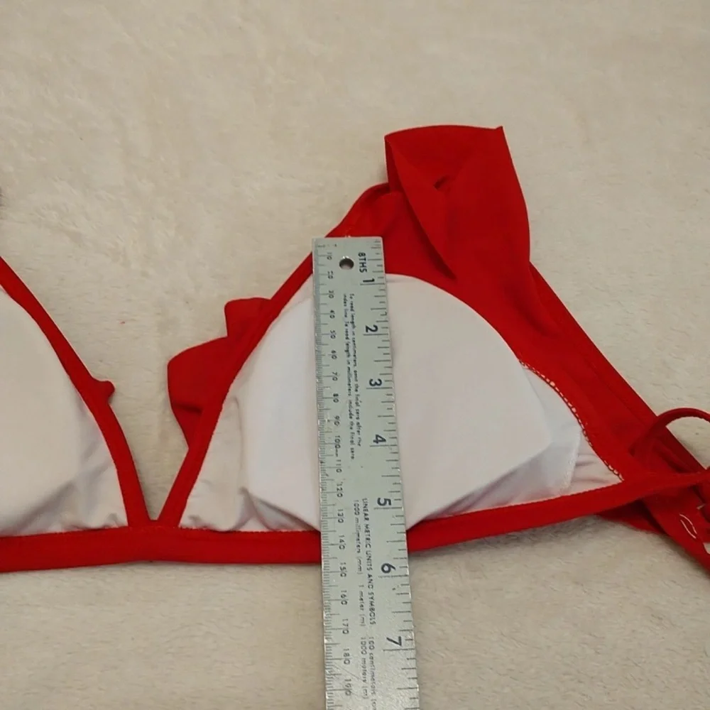 SHEIN Vibrant Red Ruffle Bikini Top